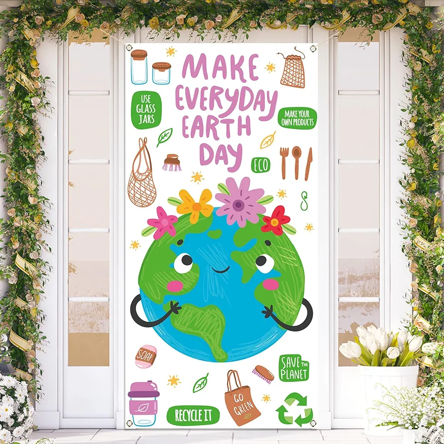 Sunwer Earth Day Door Cover Make Everyday Earth Day Decoration April 22 Save Our Planet School Classroom Front Porch Sign Backdrop Banner