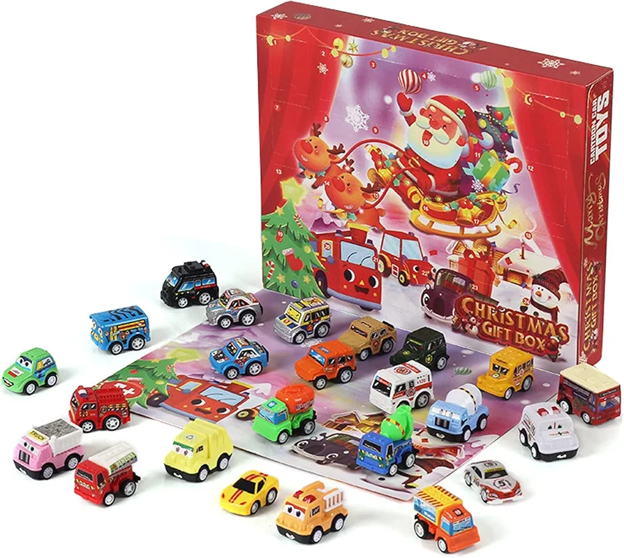 2024 Cars Christmas Advent Calendar Gift for Boys- 24 PCS Pull Back Vehicles Count Down Gift, 24 Countdown Calendar Xmas Gift Box for Christmas Party Favor Gifts, Classroom Prizes(C)