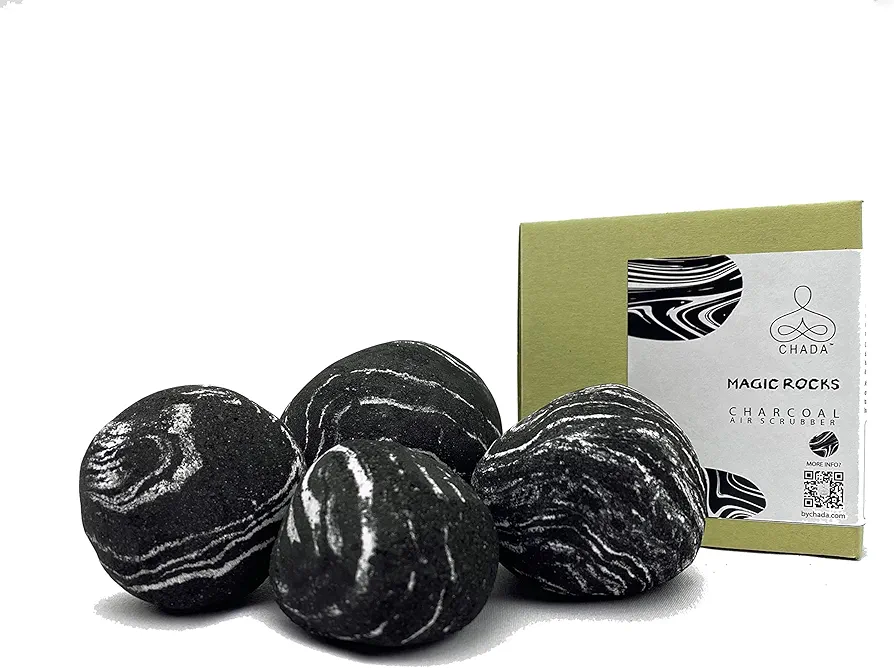 Chada Magic Rocks : Charcoal Air Deodorizer, No Chemicals,Activated Charcoal, Natural Room Odor Eliminator, Air Purifier, Neutralizer, Absorb Smoke Smell, 420 g, set of 4 rocks