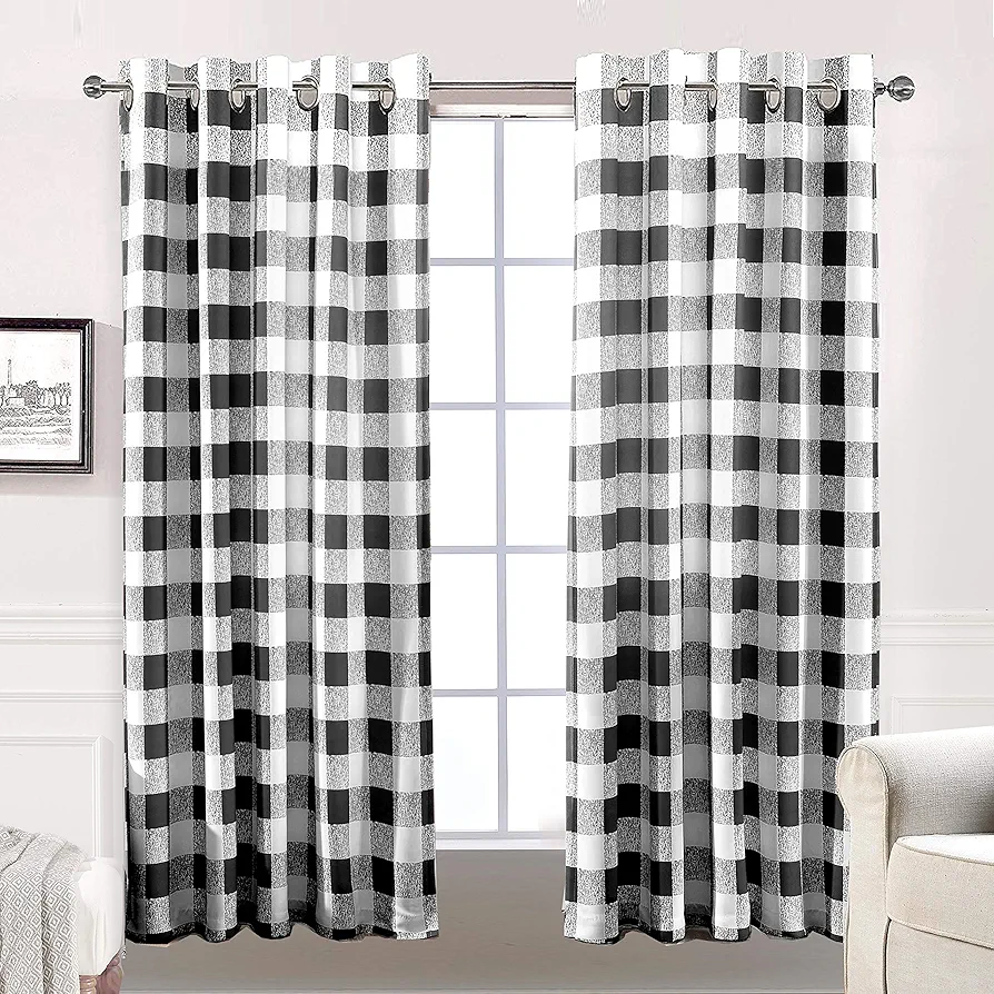 DriftAway Buffalo Plaid Check Curtains Black and White Buffalo Checkered Blackout Window Curtains for Farmhouse Country Style Bedroom Dining Room Darkening Thermal Curtains 2 Panels Set 63 Inch Long