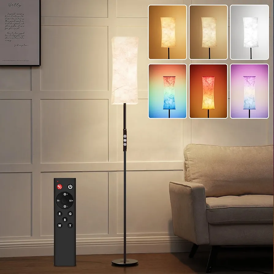 RGB Corner Floor Lamp - 67” Modern Tall Standing LED Light with Remote Touch Switch - 1800K-5500K Ambiance Color Changing Dimmable Floor Lamps for Living Room Bedroom Office Gaming Room New