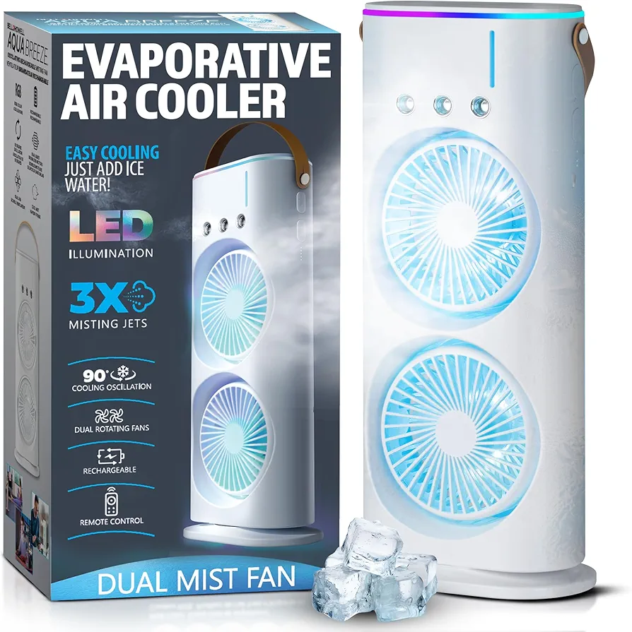 Aqua Air Misting Fan Portable Rechargeable Cooling Fan, Personal Air Conditioner, Evaporative Air Cooler for Room, Mister Fan Portable Outdoor Cooling Fans that Blow Cold Air for Travel & More