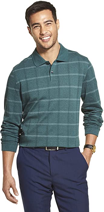 Van Heusen Men's Flex Long Sleeve Jaspe Windowpane Polo Shirt