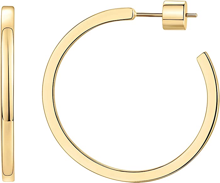 PAVOI 14K Gold Plated Sterling Silver Post Thin Square Edge Open Hoop | Womens Dainty Hoop Earrings | Plated Gold Hoop Earrings