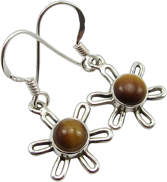 Big Spring Break Sales SilverStarJewel Solid Sterling Silver Tiger's Eye Earrings 1.2" Jewelery Gift