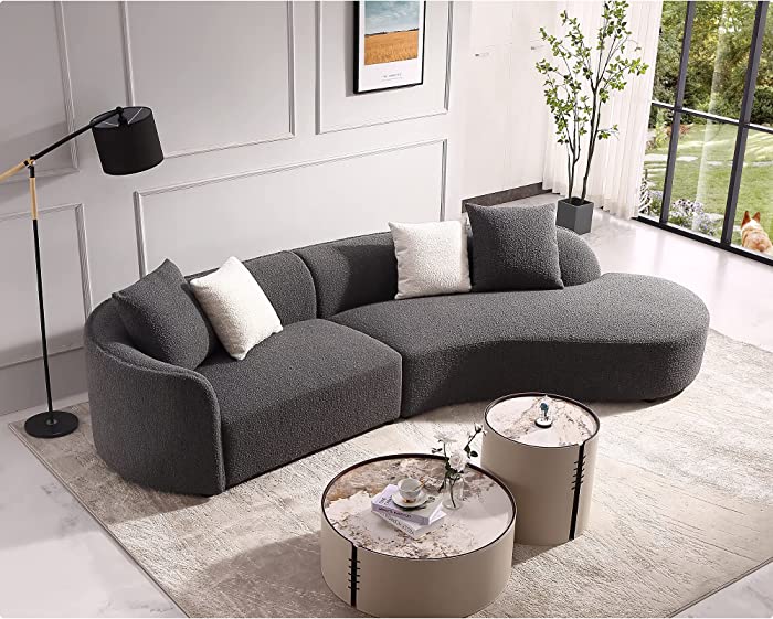 Acanva Luxury Modern Style Living Room Upholstery Curved Sofa with Chaise 2-Piece Set, Right Hand Facing Sectional, Pearl Boucle Couch, Dark Grey