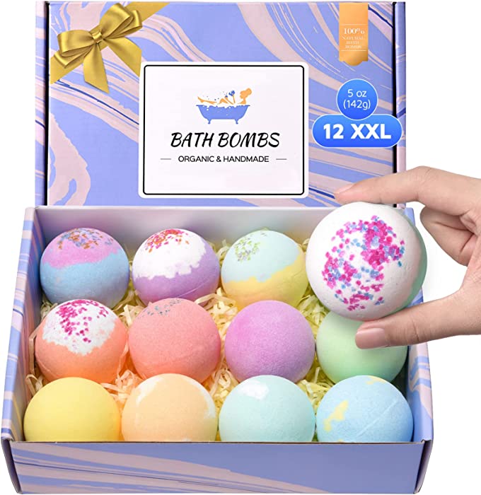 BoiClewny Bath Bombs Gift Set, 12XXL Extra Large Each 5oz/142g Handmade for Women, Rich in Sea Salt SPA Bubble Bomb Kit, Moisturize Dry Skin, Gifts Easter Birthday Mothers Day 5 Ounce (Pack of 12)