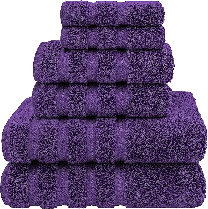 American Soft Linen, 6 Piece Towel Set, 100% Turkish Cotton Towels for Bathroom Soft Absorbent 2 Bath Towels 2 Hand Towels 2 Washcloths, Purple