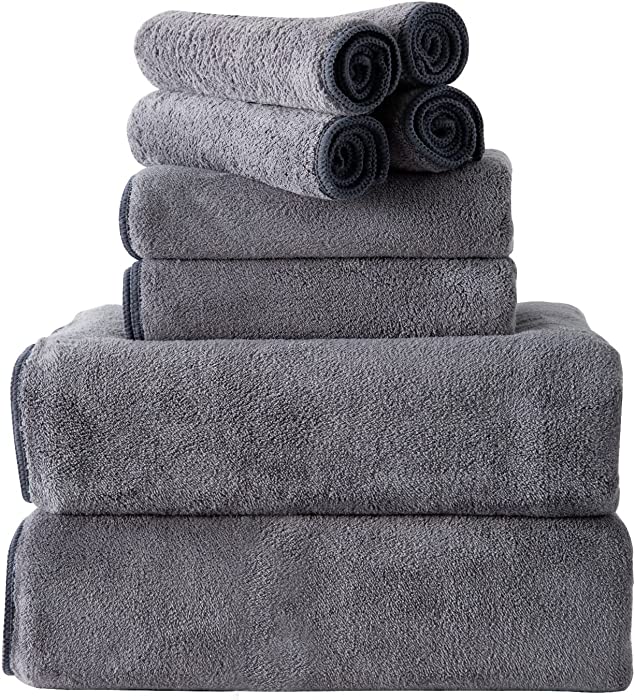 8 Piece Bath Towels Set, Ultra Soft and Absorbent Bathroom Towel Set for Home and Hotel Oversize Shower Towel, 2 Large Bath Towels, 2 Hand Towels ,4 Wash Cloths,Dark Gray