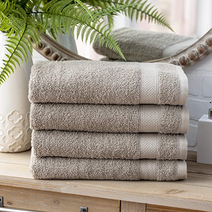 Welhome Basic 100% Cotton Towel (Flax Brown)- Set of 4 Bath Towels - Quick Dry - Absorbent - Soft - 434 GSM - Machine Washable