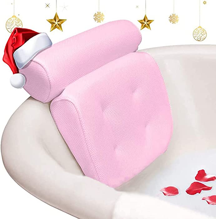 ZQXJBM 38 X 42 X 5CM Quick Drying 3D Bath Pillow Water Proof Home Bathtub Pillow with Non Slip Suction Cups, Fits All Bathtub (1 Piece),Pink,39 * 42 * 5cm