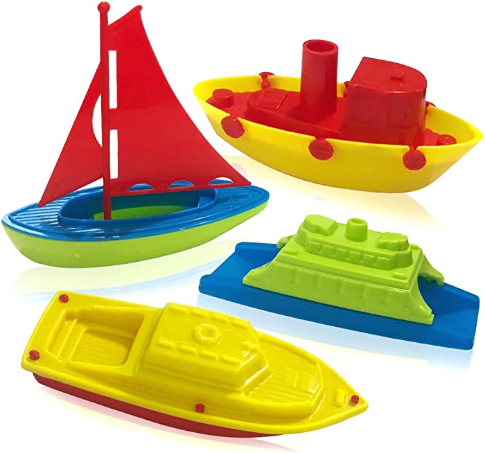 ArtCreativity Plastic Sailing Boats for Kids, Set of 4, Colorful Pool and Bath Tub Toys in 4 Different Designs, Summer Water Toys for Lake, Beach, Bathtub, Cute Party Favors for Boys and Girls