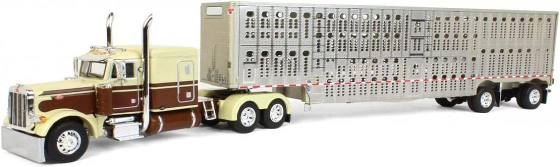 Die Cast Promotions (DCP) 1/64 Brown & Tan Peterbilt 379 63" Flat Top Sleeper with Wilson Livestock Trailer 60-1218