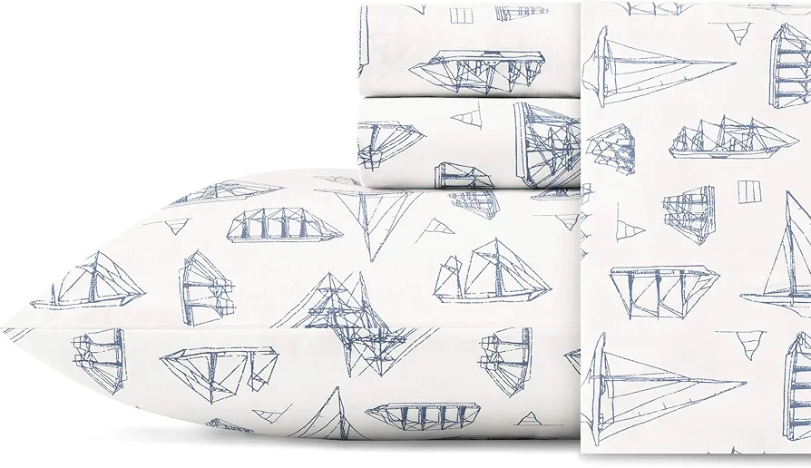 Nautica - Twin Sheets, Cotton Percale Bedding Set, Coastal Home Decor, Dorm Room Essentials (Whitewood Sail Blue, Twin)