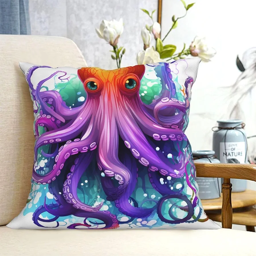 Decorative Throw Pillow Covers 20"x20" Pillow Covers Colorful Octopus Throw Pillow Cover for Sofa Double Sided Plush Pillow Case Square Cushion Case for Living Room