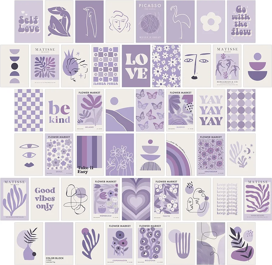 Purple Room Decor Aesthetic,Lavender Wall Collage Kit Posters for Room Aesthetic Posters Prints,Purple Aesthetic Dorm Room Decor for Teen Boys Girls (50pcs 4x6 inch