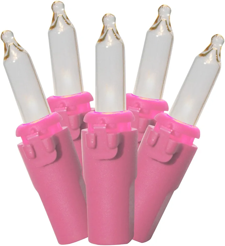 Brite Star 50 lt Designer Series Mini Light Set, Clear, Pink Wire