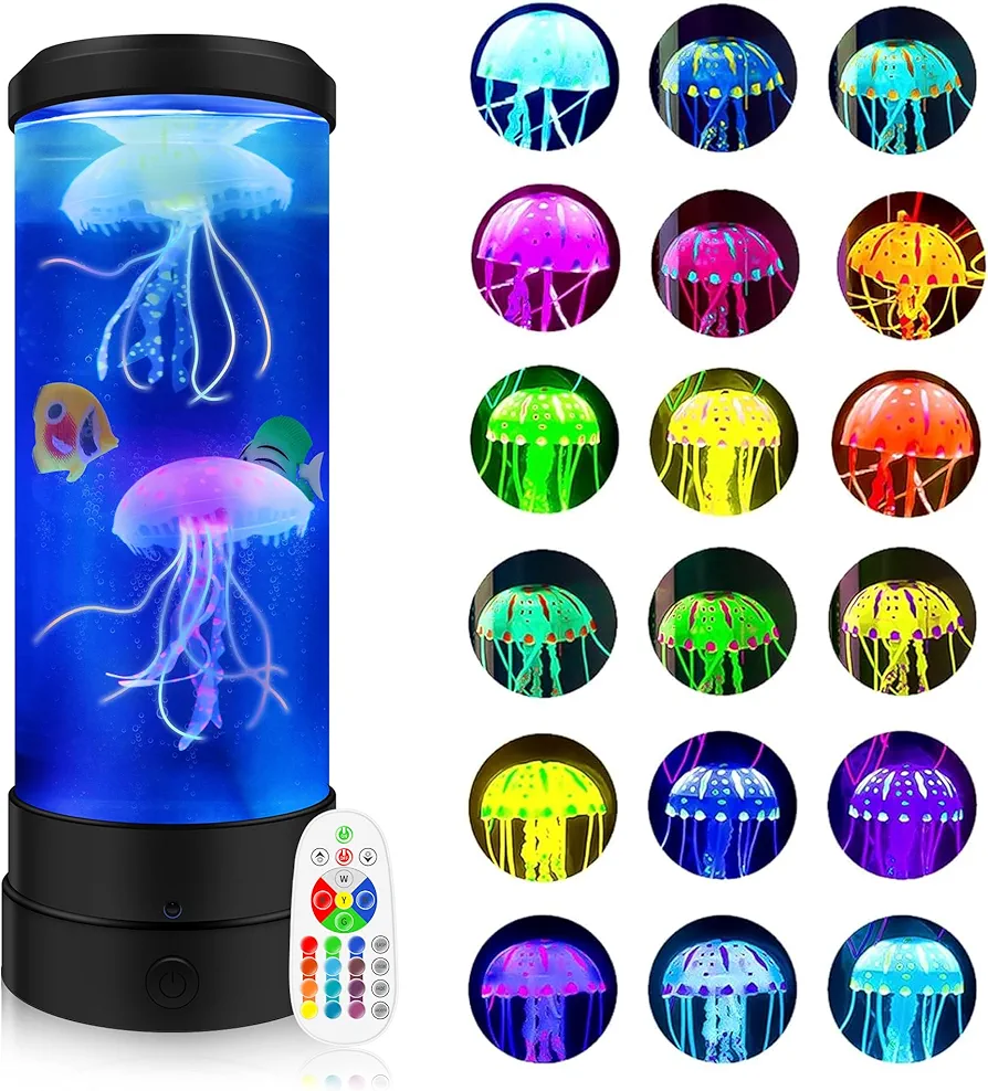 Jellyfish Lamp, 17 Colors Changing Table Lamp with Remote Control, USB Powered Jelly Fish Light Lamp, 4 Lighting Modes Water Lamp Christmas Halloween Gifts for Teen Boys Girls Room Decoration