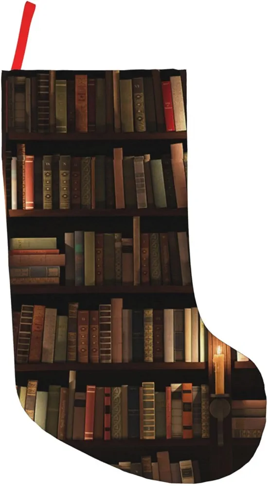 Book Room Library Print Christmas Stockings Fireplace Christmas Tree Hanging Xmas Home Decor Christmas Hanging Socks,18 in