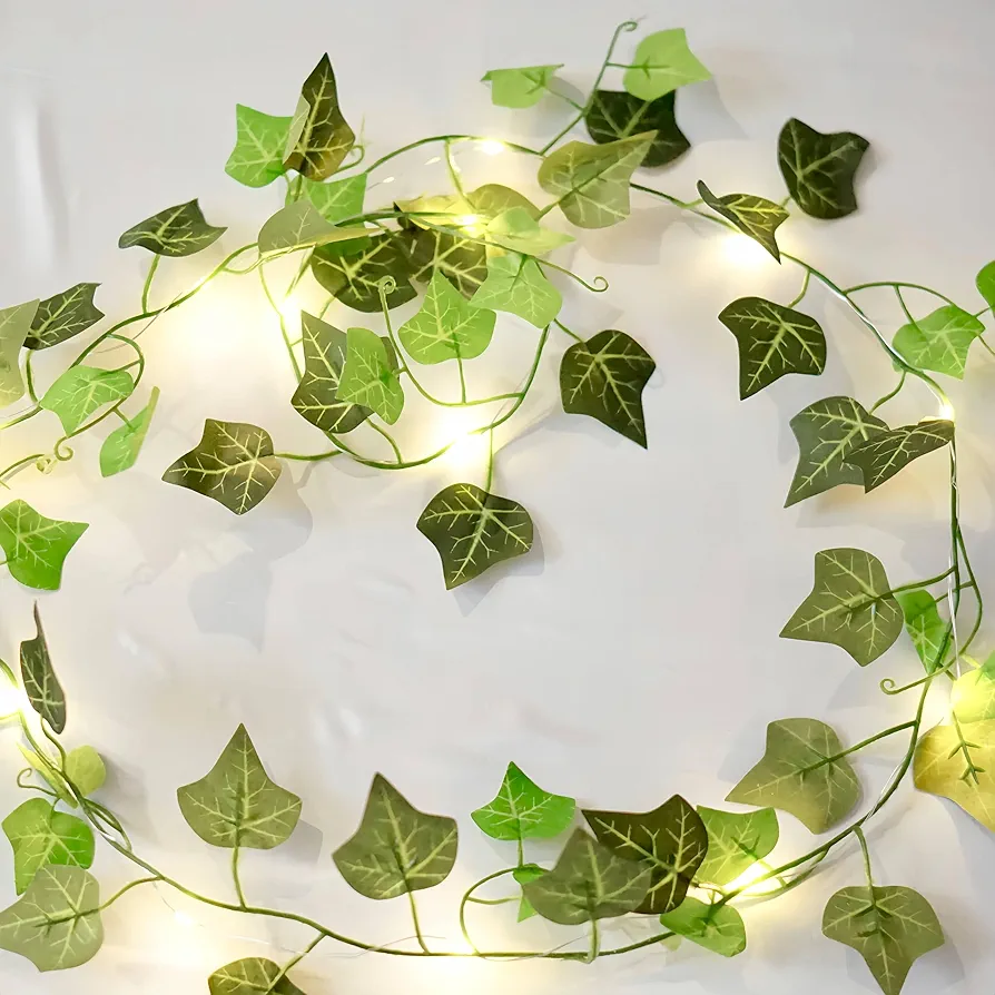 Vine String Lights 2 Pack 6.5ft Green Ivy Fairy Lights 20 LED Battery Operated 2 Lighting Modes Maple Leaf Garland Wreath Hanging Lights for Room Bedroom Wedding Christmas Wall Decor (2 Pack)