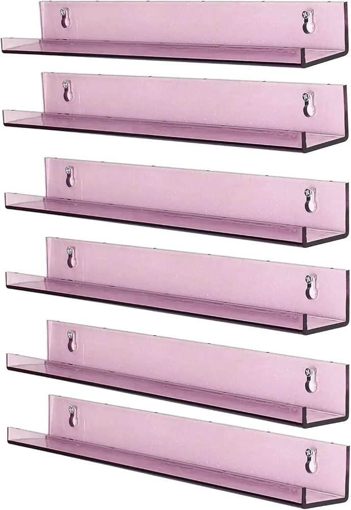 Sooyee Book Shelves,15 Inch Wall Shelves Floating Shelf,Small Bookshelf for Kids Room,Hanging Shelves for Wall Storage,Toy Picture Ledge Display Shelf,6 Pack,Violet