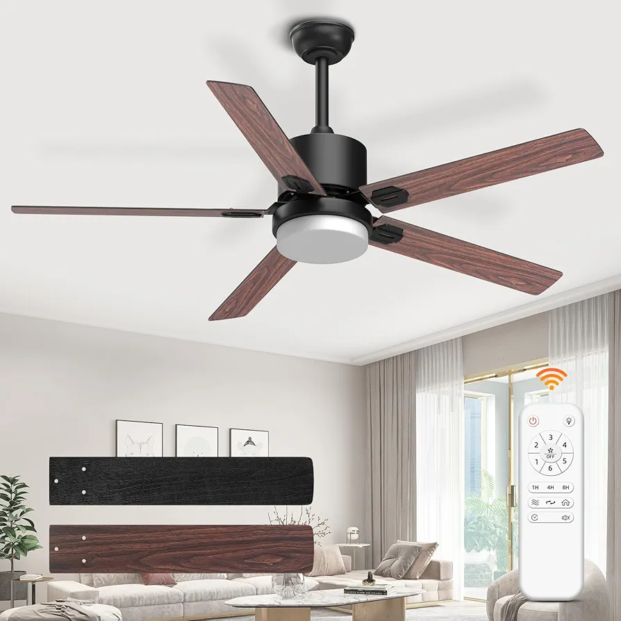 Outdoor Ceiling Fans with Lights and Remote: 52 Inch Fan for Bedroom LED Dimmable Ceiling Fans with Lights and APP Remote Fan Reversible DC Motors Modern Fans for Living Room Kitchen Garage Black