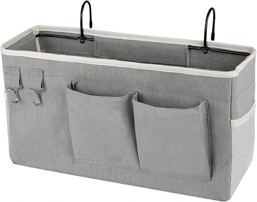 Bedside Storage Caddy/Bedside Hanging Storage Bag for Headboards Bunk Beds Dorm Rooms Book Phone Magazine Holder (Grey)