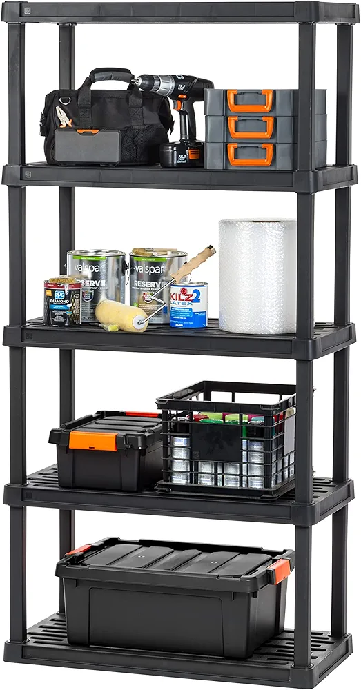 IRIS USA 5-Tier Heavy Duty Shelving Unit, 73" Fixed Height, Large Storage Shelf Organizer for Home, Garage, Basement, Laundry, Utility Room, 18"D x 36"W x 73"H, Made with Recyclabe Materials, Black