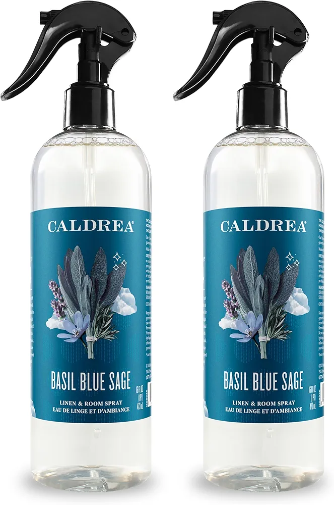 Caldrea Linen and Room Spray Air Freshener, Made with Essential Oils, Plant-Derived and Other Thoughtfully Chosen Ingredients, Basil Blue Sage, 16 oz, 2 Pack