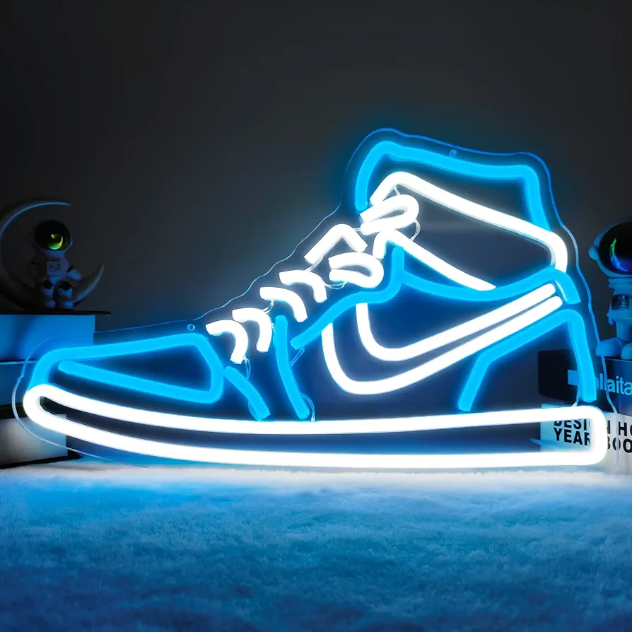 Sneaker Neon Sign Sports Shoe Neon Signs for Wall Dimmable LED Boys Neon Lights for Bedroom Man Cave Home Party Neon Bar Sign Shoes Light up Signs Wall Decor(Ice Bule)