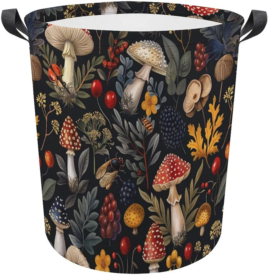 Laundry Basket Botanical Mushrooms Collapsible Laundry Hamper with Handles Clothes Storage Bin for Household Bedroom Bathroom