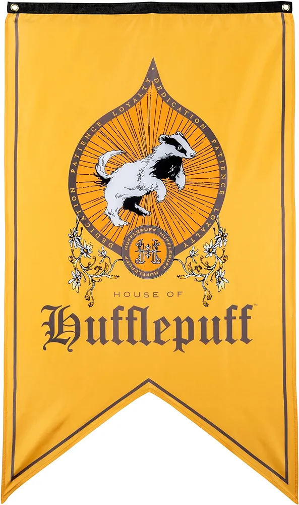 Conquest Journals Harry Potter Hufflepuff Crest Banner, 30'' x 50'' Extra Large Flag, 300D Oxford Cloth, Banners for Birthday Parties, Party Supplies, Dorm Decorations, Wall Decor, Officially Licensed Wizarding World Merchandise