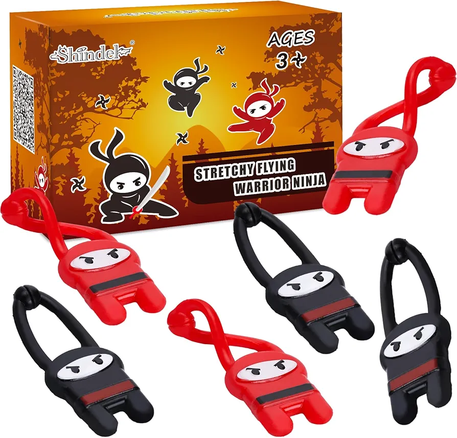 Shindel 40PCS Flying Ninjas, Elastic Slingshot Ninja Toys for Kids Goodie Bag Stuffers, Classroom Treasure Box Carnival Prizes, Funny Stretchy Finger Toys Party Favors