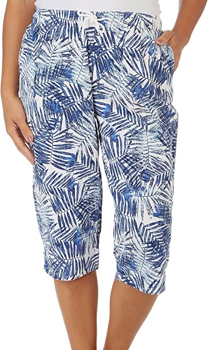 Coral Bay Womens 17 in. Print Drawstring Pocket Capri