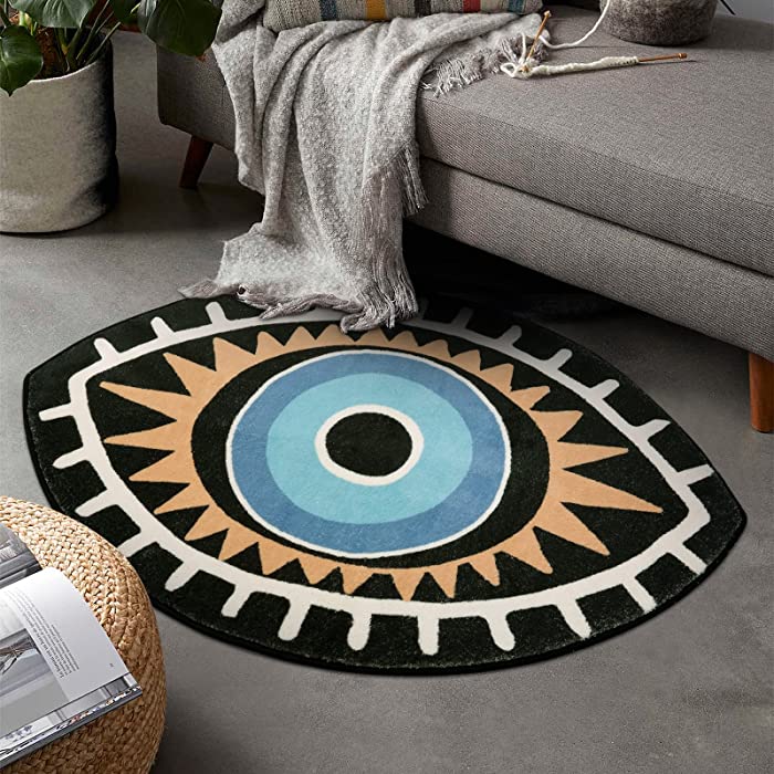 Beeiva Cute Evil Eye Area Rug 3x5 Washable Entryway Rug Non-Slip Door Mat Accent Throw Rugs Indoor Floor Carpet for Kitchen Bedroom Living Room Bathroom (Black/Multi, 3x5ft)