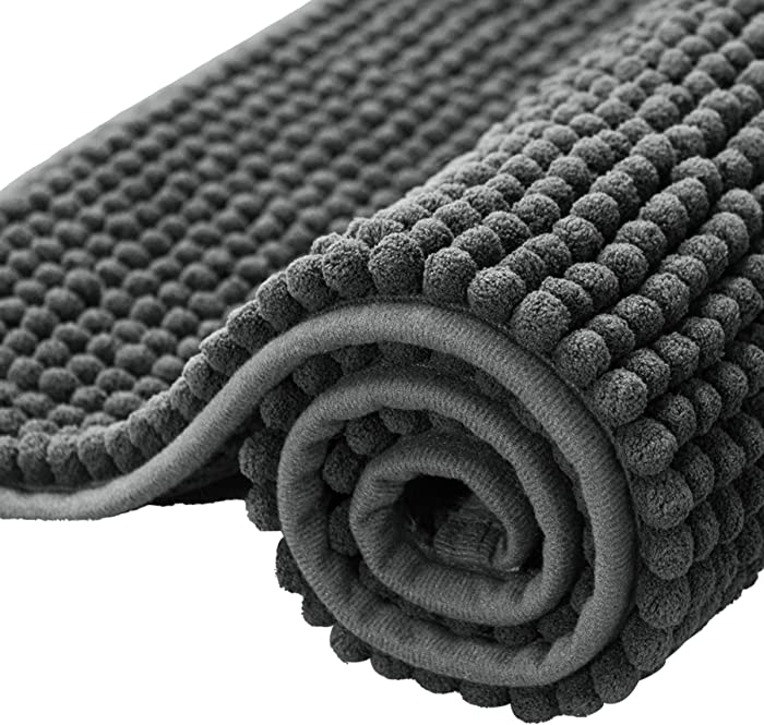 subrtex Bathroom Rugs Chenille Bath Rug Soft Short Plush Bath Mat Soft Shower Mat Water Absorbent Shower Mat Quick Dry Machine Washable(Gray,24" x 60")