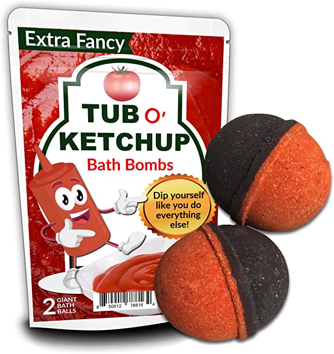 Tub O Ketchup Bath Bombs - Funny Ketchup Colored Bath Balls for Men - XL Black Cherry Bath Fizzers, Handcrafted, Made in America, 2 Count