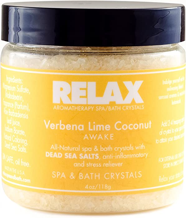 Verbena Lime Coconut Aromatherapy Bath Crystal All Natural Sea Salts -4 Oz- Therapeutic for Jacuzzi, Whirlpool, Spa, Hot Tub