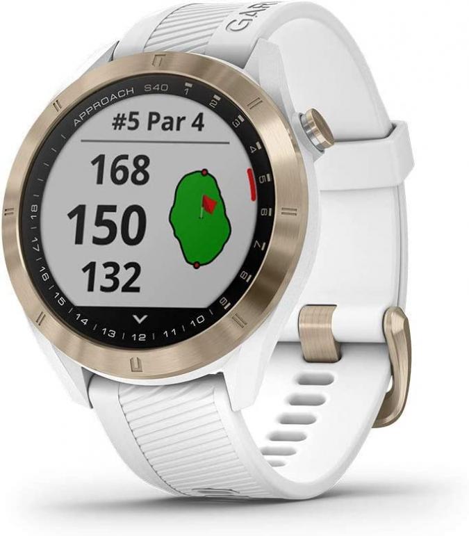 Garmin Approach S40, Stylish GPS Golf Smartwatch, Lightweight with Touchscreen Display, White/Light Gold (Renewed)