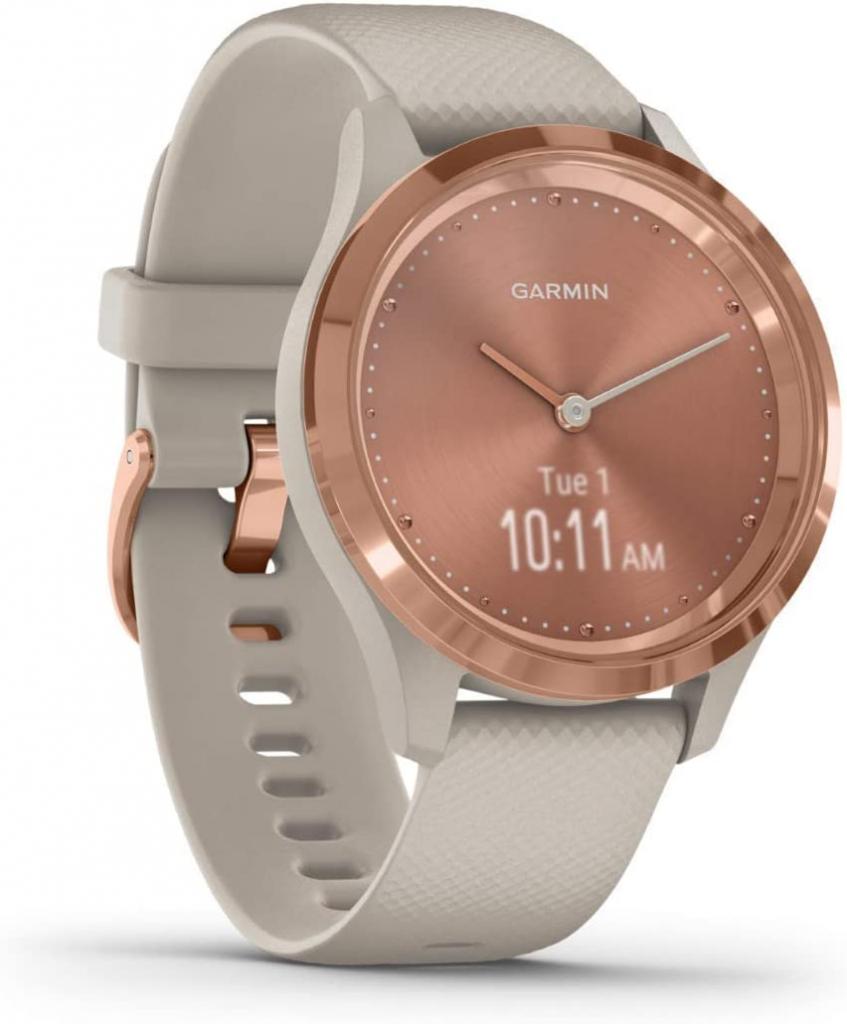 Garmin vívomove 3S, Hybrid Smartwatch with Real Watch Hands and Hidden Touchscreen Display, Rose Gold with Light Sand Case and Band (Renewed)