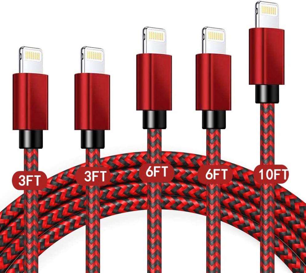 Webetter iPhone Charger, 5Pack3/3/6/6/10FT MFi Certified Lightning Cable High Speed Nylon Braided USB Fast Charging Red