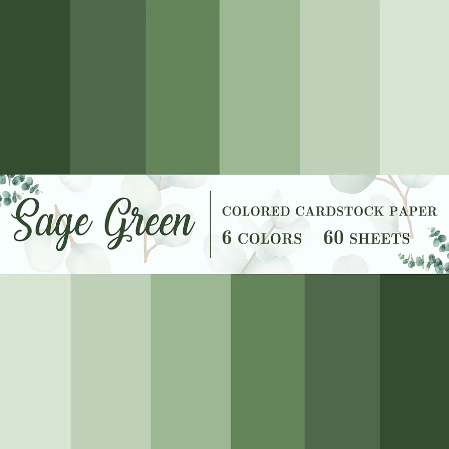 AnyDesign 60 Sheet 8.5 x 11 Inch Sage Green Thick Paper Card Stock 6 Gradient Green Colors Paper Cards Colored Scrapbook Paper for Prints DIY Arts Crafts Making School Office Home Supplies, 92lb