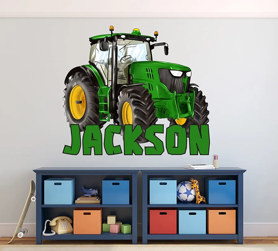 Tractor Decal - Kids Name Wall Decor - Custom Name Wall Decals for Boys Bedroom - Personalized Farm Tractor Wall Decor