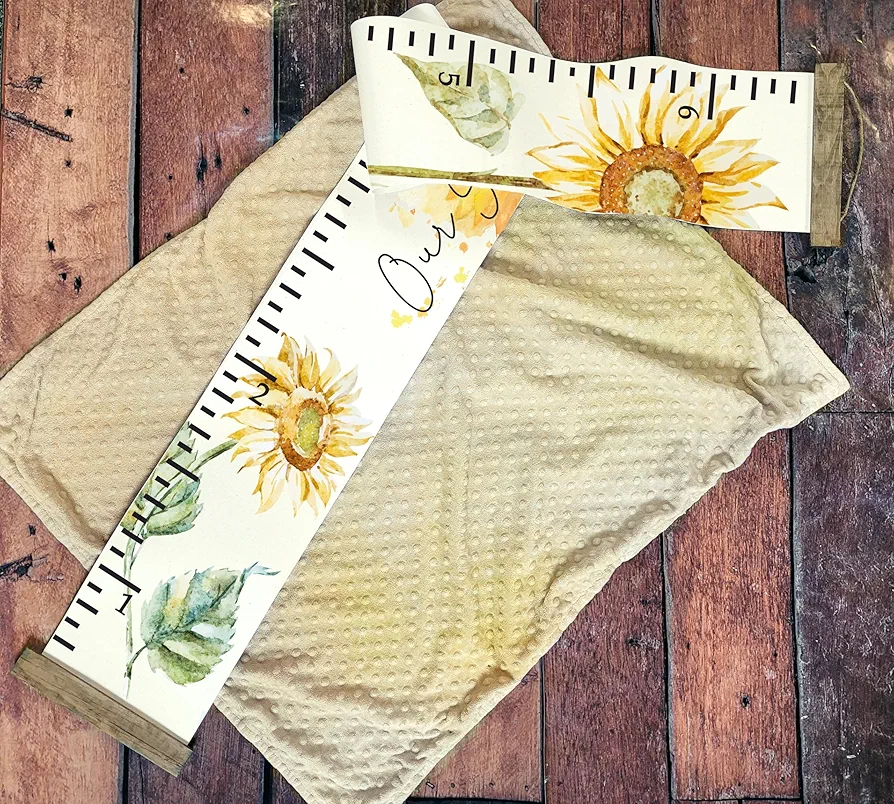 Sunflower Canvas Growth Chart for Wall Nursery Decor - Ready to Hang Kids Height Wall Chart Sign - Our Growing Family Measuring Wall Tape - Growth Chart for Kids Room