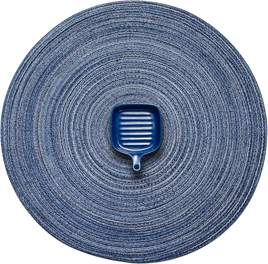 AHHFSMEI Round Braided Placemats 15 Inch Round Table Mats for Dining Tables Natural Woven Heat Resistant Place mats Set of 4 (multi blue, 4)