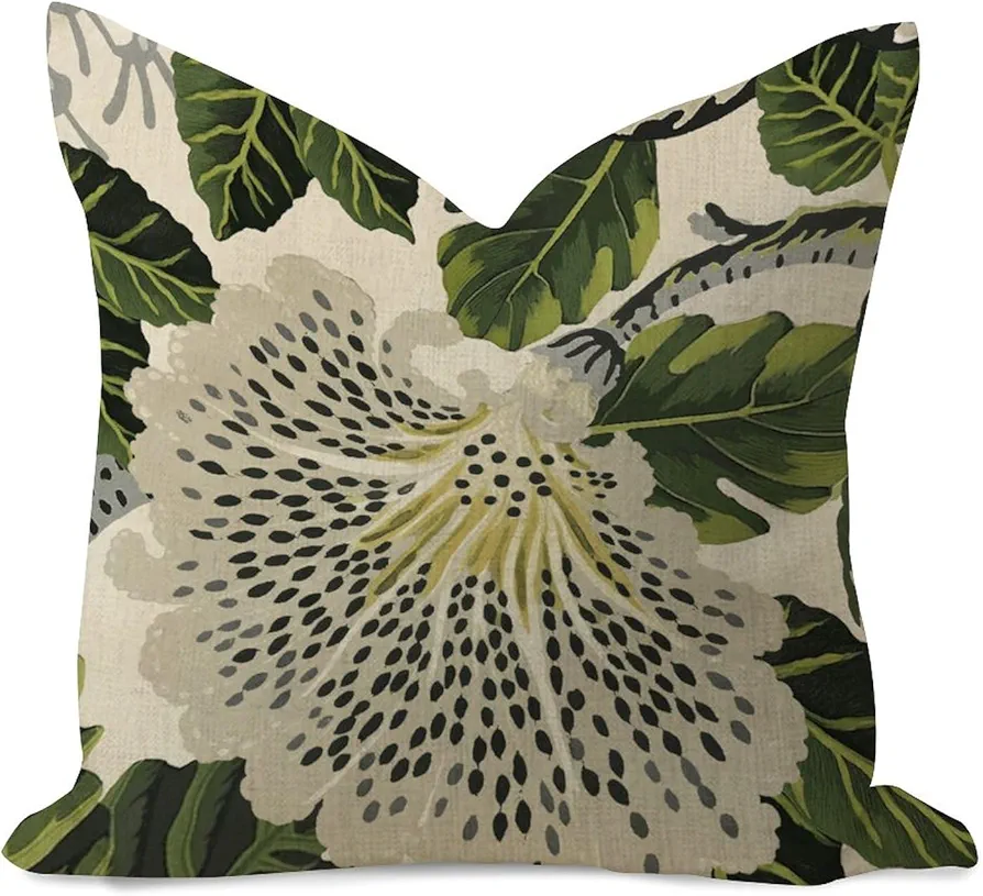 Solid Throw Pillow Covers 24x24in Chinoiserie Floral Green White Blue Elegant Pillow Case Accent Orange Pattern Eurosham Spring Decor Square Linen Pillowcases for Living Room Home Holiday Party