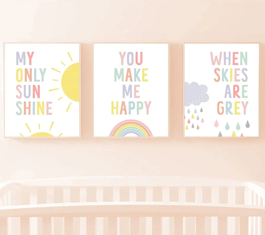 Nursery Wall Decor – Unframed Prints Set of 3 (8x10 Inch) You are my Sun Shine Posters, Kids Room Decor, Girls Room Decor, Pastel Rainbow Sun Cloud Wall Art for Nursery Kids Baby Little Girls by LIYA