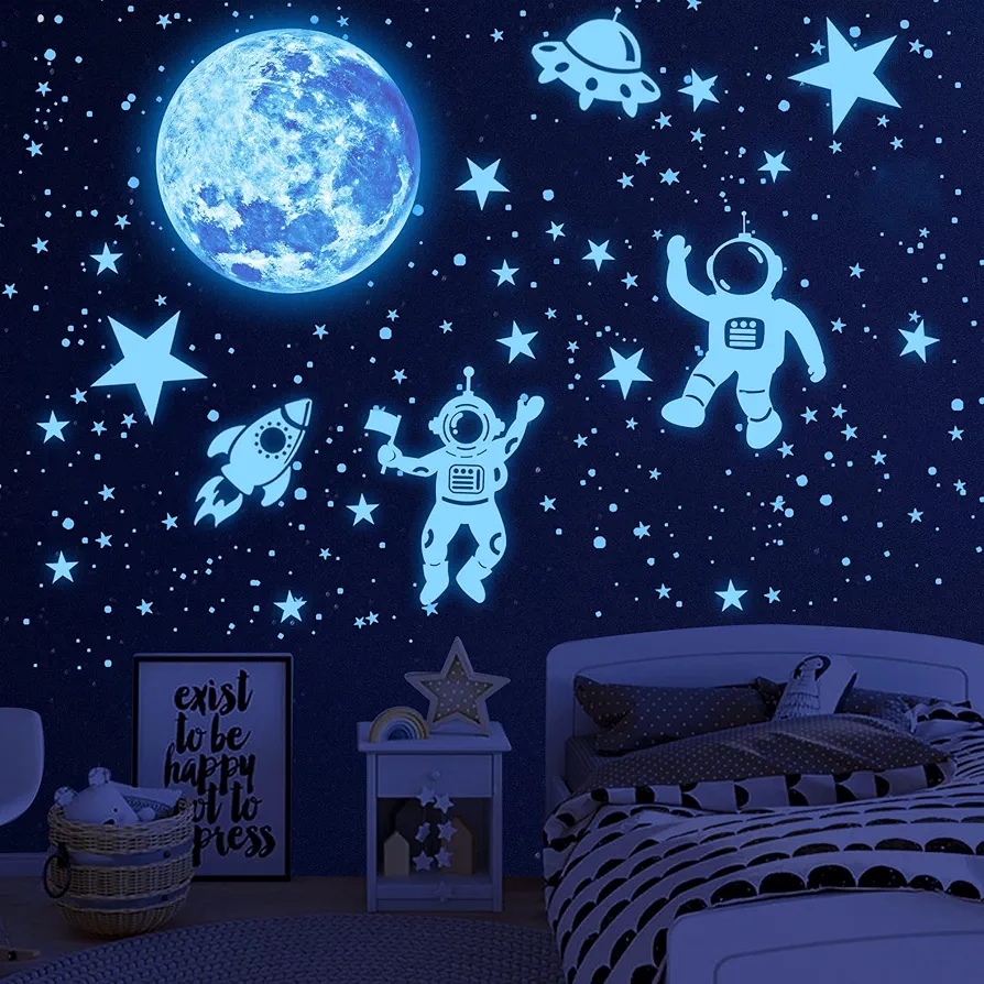 Glow in The Dark Stars for Ceiling 1106Pcs Glow in The Dark Moon and Planet Wall Decal Luminous Astronaut Universe Galaxy Space Wall Stickers Outer Space Decal for Kids Boys Bedroom Christmas Gift