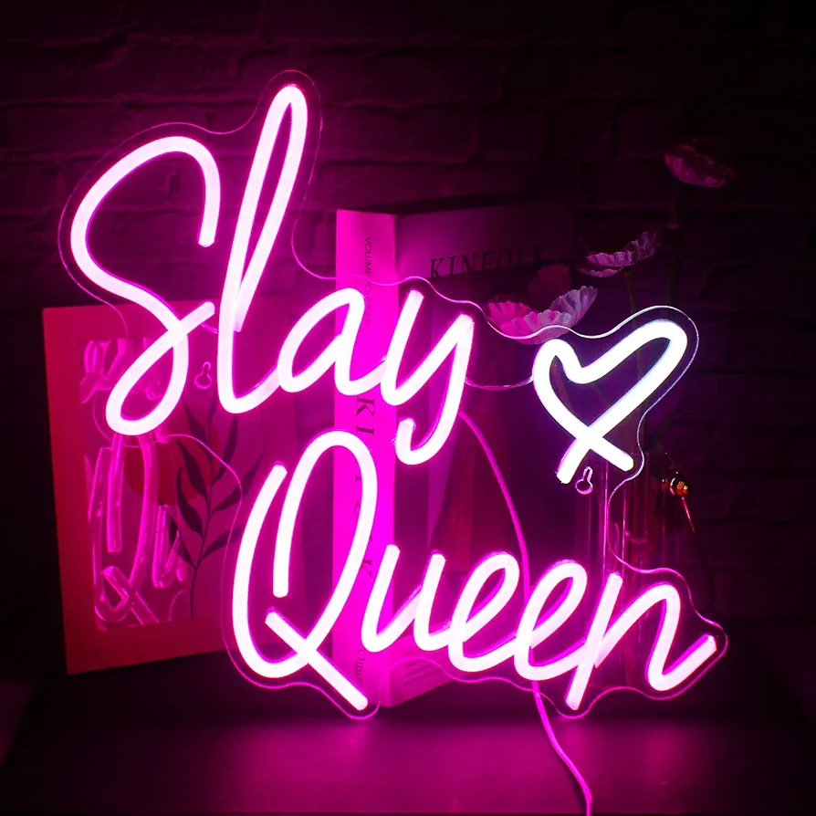 Slay Queen Neon Sign Pink White LED Neon Light Up Signs for Wall Decor Usb Neon Light for Bedroom Preppy Girl Aesthetic Room Dorm Decor Y2k Party Gifts