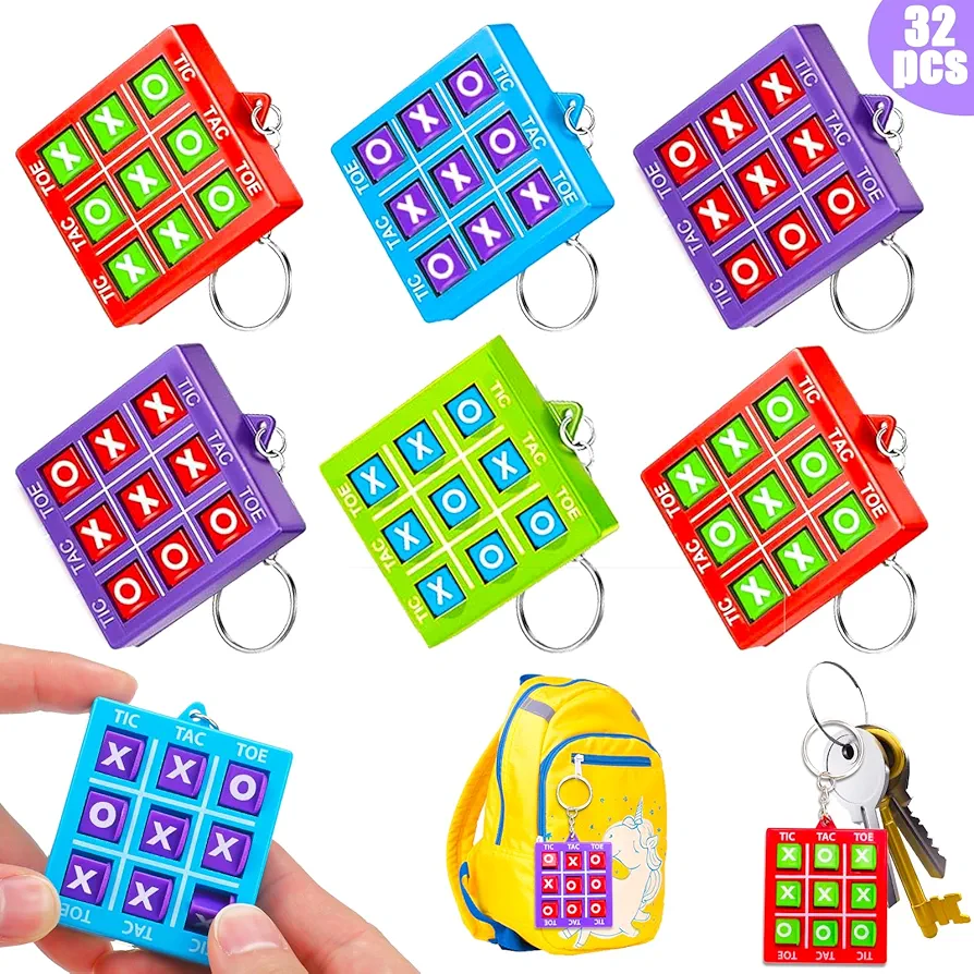 32 Pcs Tic-Tac-Toe Keychains for Kids Teens Birthday Party Favor Goodie Bag Ages 3-5 4-8 8-12 Boy Girl End Of Year Student Teacher Gifts School Classroom Prize Box Chest Rewards Pinata Stuffer Filler